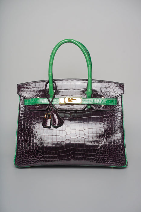 Hermes Birkin 30 HSS in Aubergine x Cactus Shiny Porosus Ghw