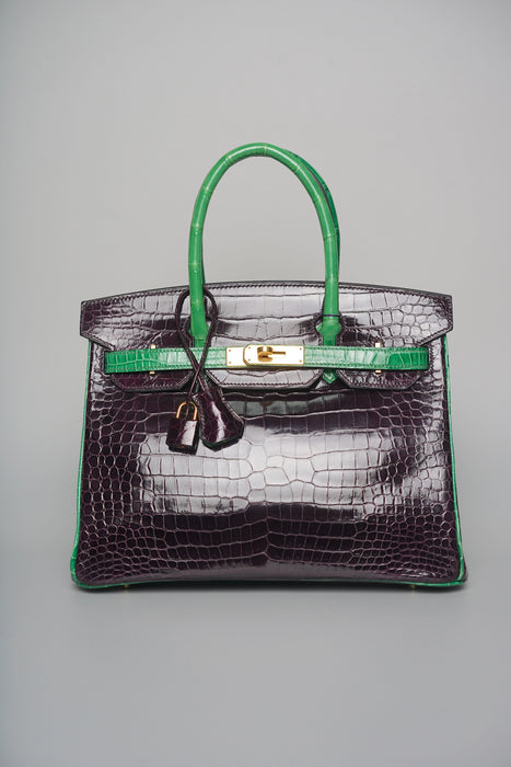 Hermes Birkin 30 HSS in Aubergine x Cactus Shiny Porosus Ghw