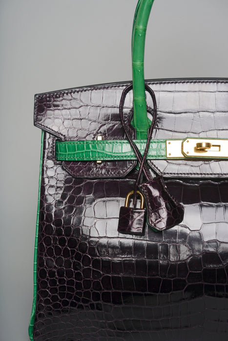 Hermes Birkin 30 HSS in Aubergine x Cactus Shiny Porosus Ghw