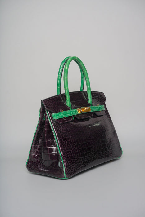 Hermes Birkin 30 HSS in Aubergine x Cactus Shiny Porosus Ghw