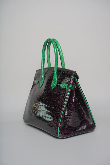 Hermes Birkin 30 HSS in Aubergine x Cactus Shiny Porosus Ghw