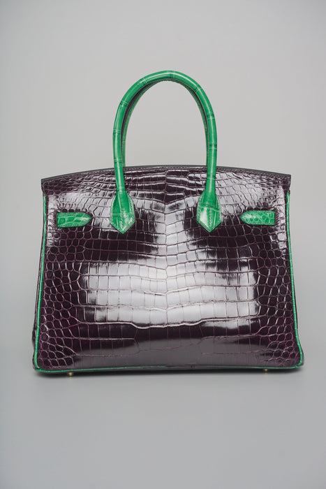 Hermes Birkin 30 HSS in Aubergine x Cactus Shiny Porosus Ghw