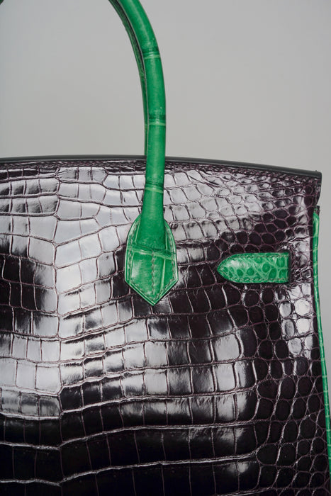 Hermes Birkin 30 HSS in Aubergine x Cactus Shiny Porosus Ghw