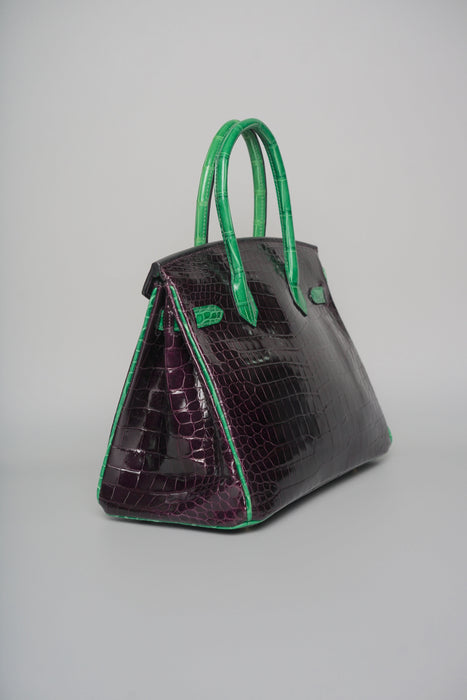 Hermes Birkin 30 HSS in Aubergine x Cactus Shiny Porosus Ghw