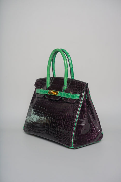 Hermes Birkin 30 HSS in Aubergine x Cactus Shiny Porosus Ghw