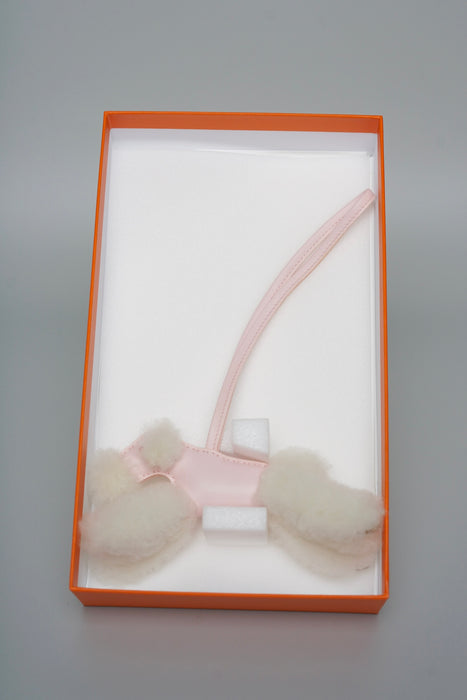 Hermes Budy Charm in Rose/Ecru Wool /lambskin (Brand New)