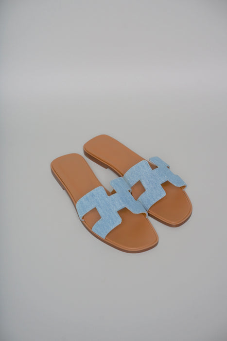 Hermes Oran Sandals in Denim Bleu Clair Size 37.5 (Brand New)