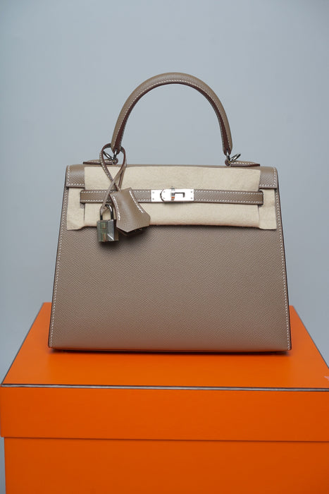 Hermes Kelly 25 II Sellier in Etoupe Epsom Phw (Brand New)