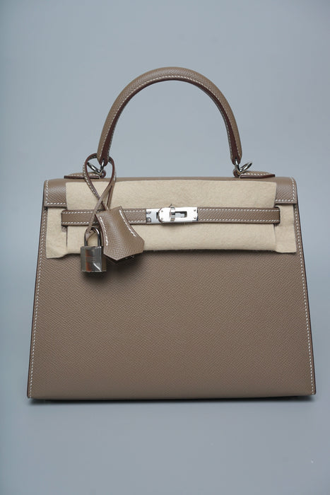 Hermes Kelly 25 II Sellier in Etoupe Epsom Phw (Brand New)