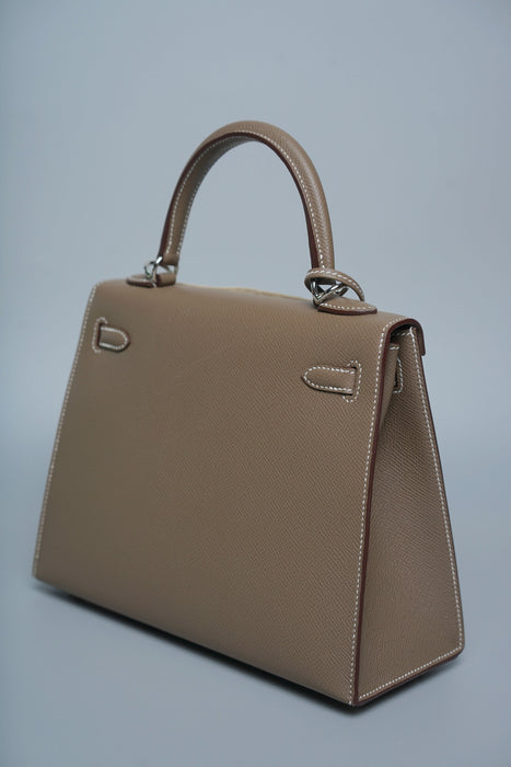 Hermes Kelly 25 II Sellier in Etoupe Epsom Phw (Brand New)