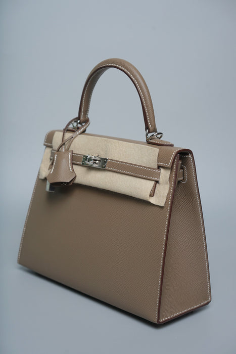 Hermes Kelly 25 II Sellier in Etoupe Epsom Phw (Brand New)
