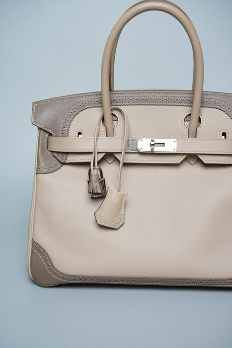 Hermes Birkin 30 Ghillies in Argile/Etoupe Grey Swift Phw