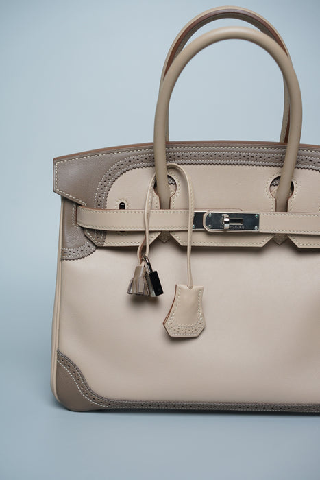 Hermes Birkin 30 Ghillies in Argile/Etoupe Grey Swift Phw