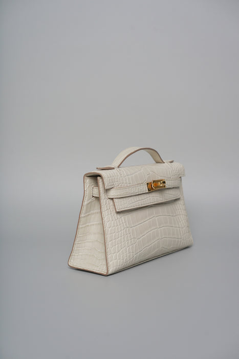 Hermes Kelly Pochette in Beton Matte Alligator Ghw (Brand New)