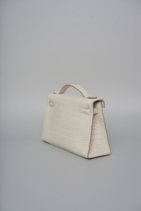 Hermes Kelly Pochette in Beton Matte Alligator Ghw (Brand New)