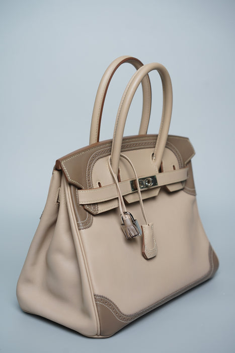 Hermes Birkin 30 Ghillies in Argile/Etoupe Grey Swift Phw