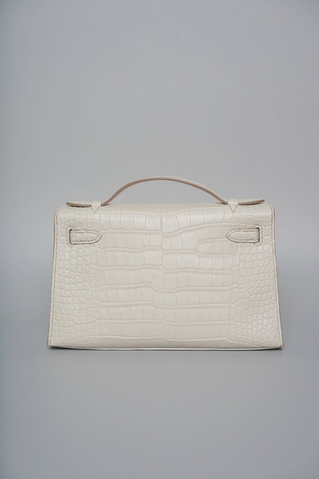 Hermes Kelly Pochette in Beton Matte Alligator Ghw (Brand New)