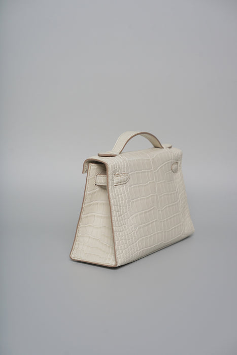 Hermes Kelly Pochette in Beton Matte Alligator Ghw (Brand New)