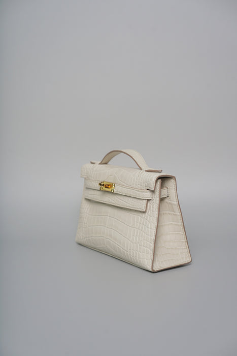 Hermes Kelly Pochette in Beton Matte Alligator Ghw (Brand New)