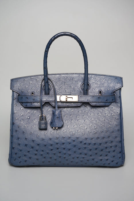 Hermes Birkin 30 in Blue de Malte Ostrich Phw