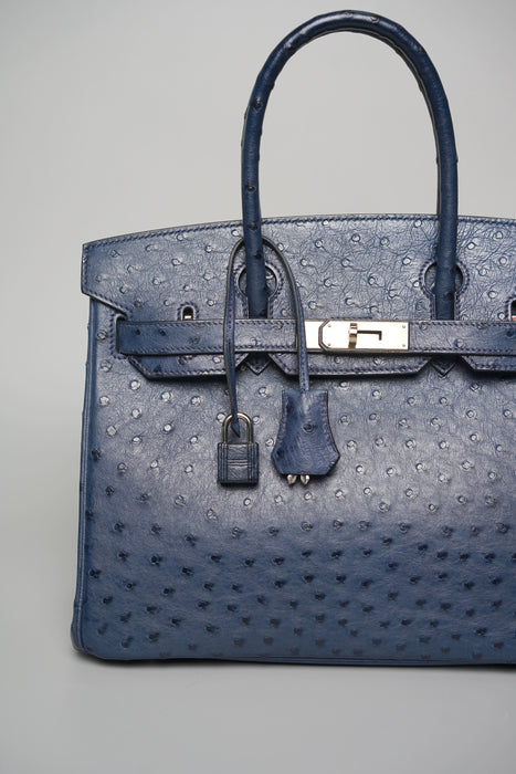Hermes Birkin 30 in Blue de Malte Ostrich Phw