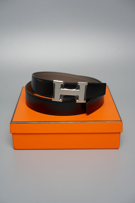 Hermes H Reversible Belt in Noir/Gris Meyer Size 80 (Brand New)