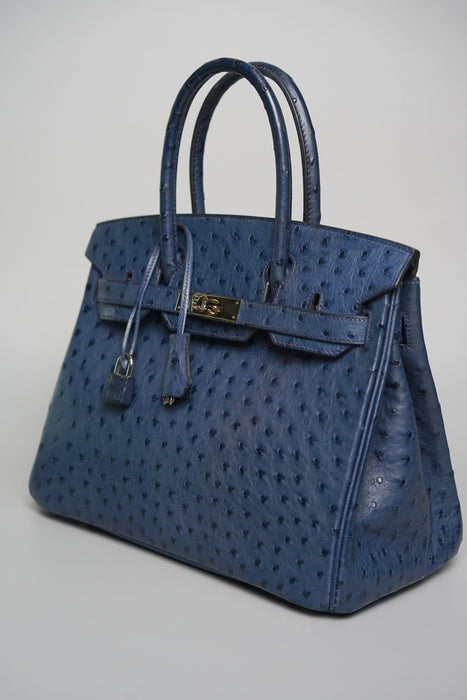 Hermes Birkin 30 in Blue de Malte Ostrich Phw