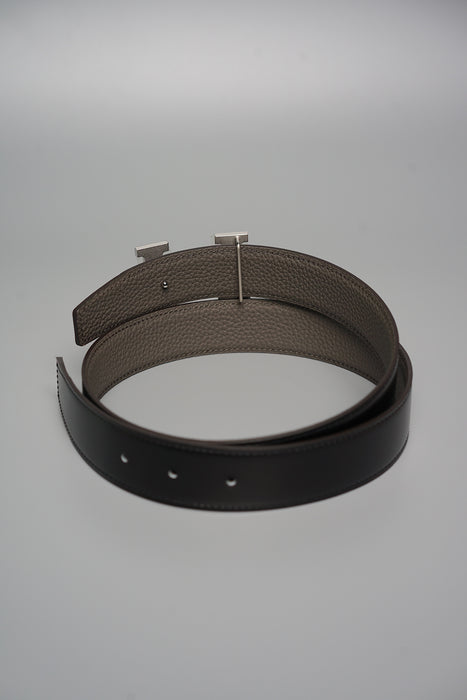 Hermes H Reversible Belt in Noir/Gris Meyer Size 80 (Brand New)