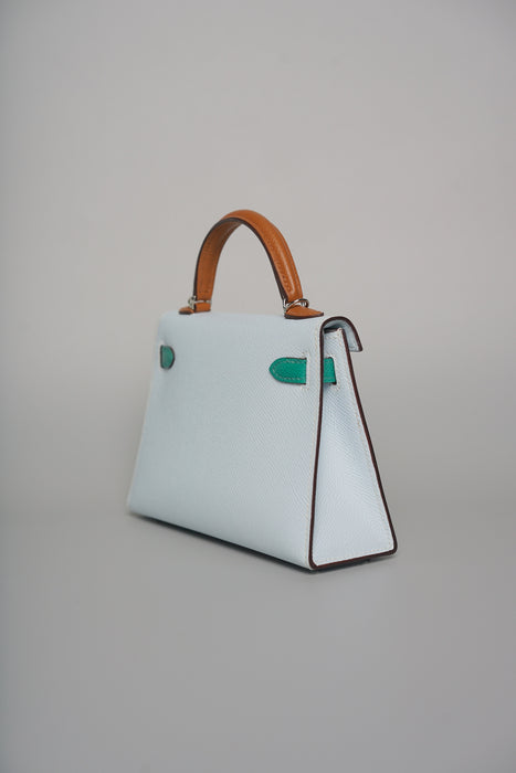 Hermes Kelly 20 in Tricolor Bleu Brume /Vert Jade/Sesame Phw