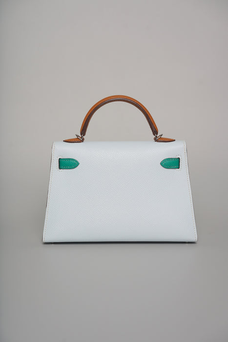 Hermes Kelly 20 in Tricolor Bleu Brume /Vert Jade/Sesame Phw