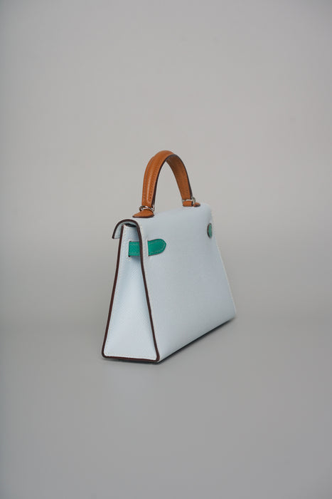 Hermes Kelly 20 in Tricolor Bleu Brume /Vert Jade/Sesame Phw