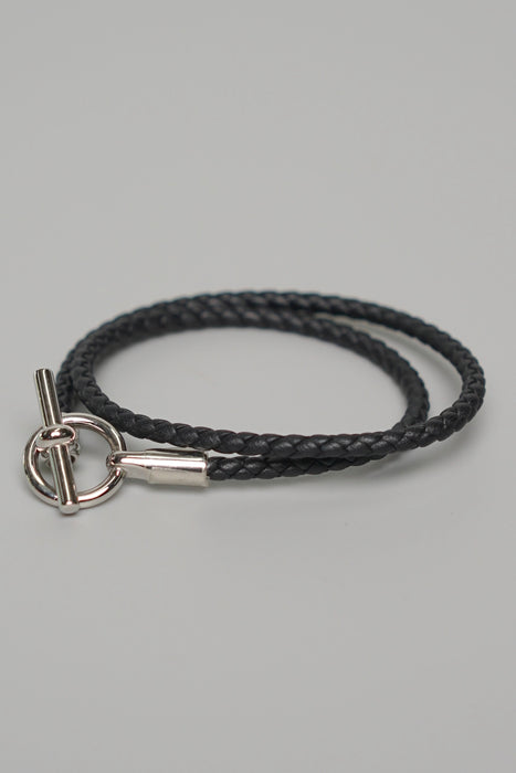 Hermes Glenan Double Tour Bracelet in Noir Phw Size T2