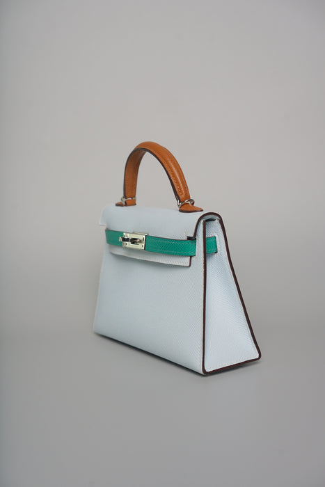 Hermes Kelly 20 in Tricolor Bleu Brume /Vert Jade/Sesame Phw