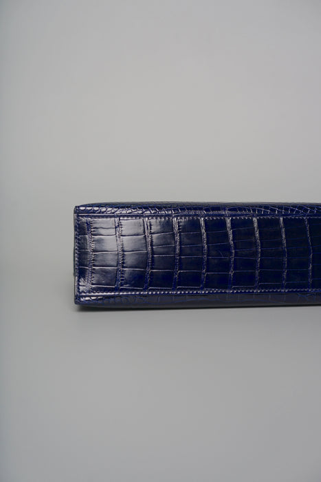 Hermes Kelly Pochette in Blue Marine Shiny Alligator Ghw