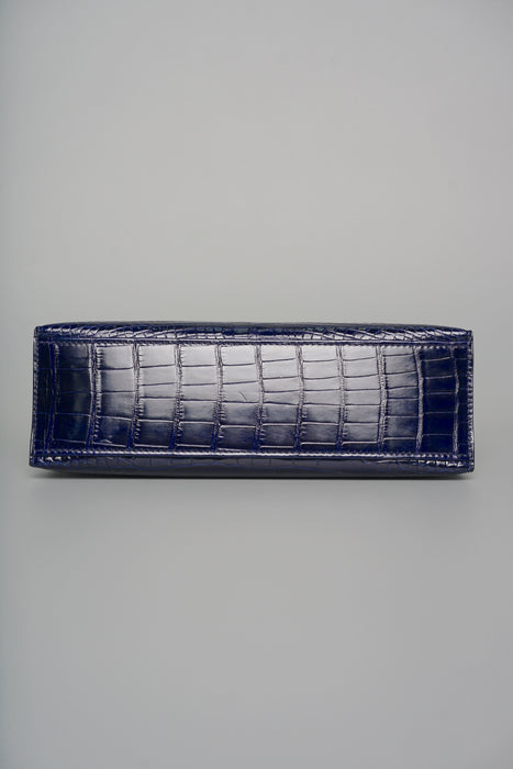 Hermes Kelly Pochette in Blue Marine Shiny Alligator Ghw