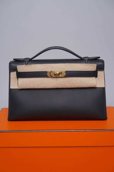 Hermes Kelly Pochette in Noir Ghw (Brand New)