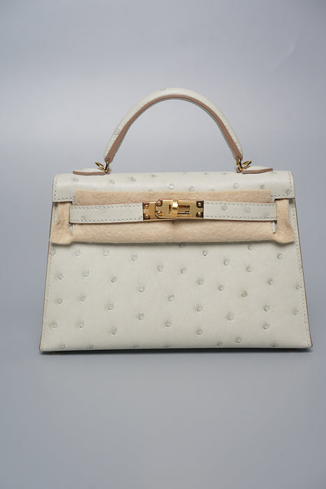 Hermes Kelly 20 in Gris Perle Ostrich Ghw (Brand New)