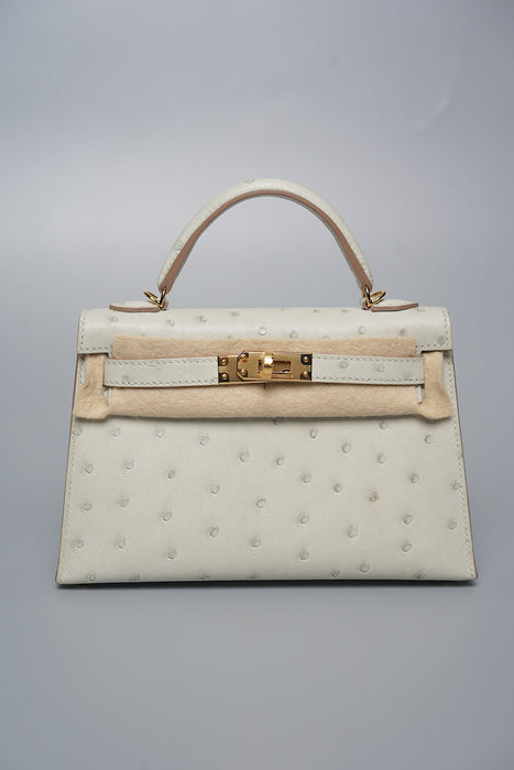 Hermes Kelly 20 in Gris Perle Ostrich Ghw (Brand New)