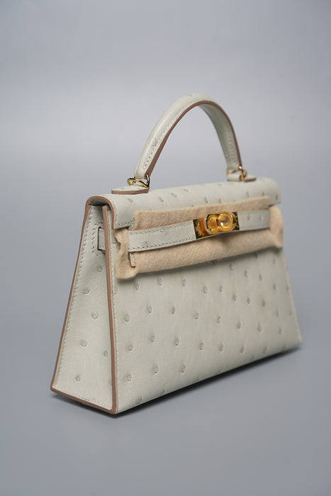 Hermes Kelly 20 in Gris Perle Ostrich Ghw (Brand New)