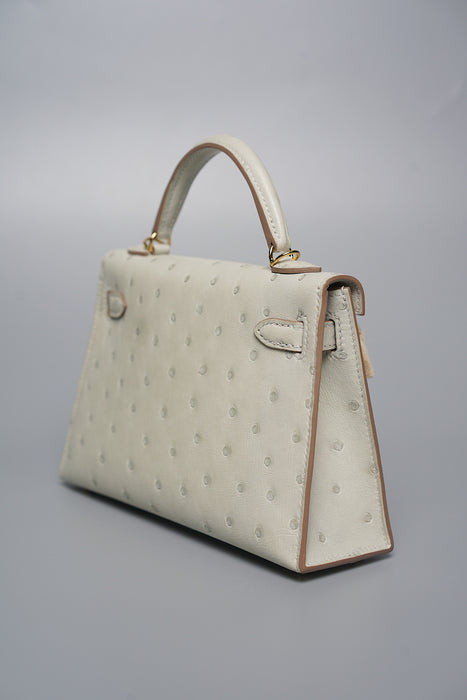 Hermes Kelly 20 in Gris Perle Ostrich Ghw (Brand New)