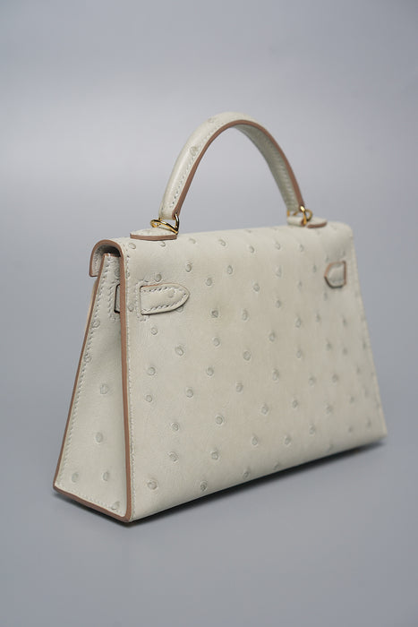 Hermes Kelly 20 in Gris Perle Ostrich Ghw (Brand New)