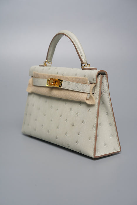 Hermes Kelly 20 in Gris Perle Ostrich Ghw (Brand New)