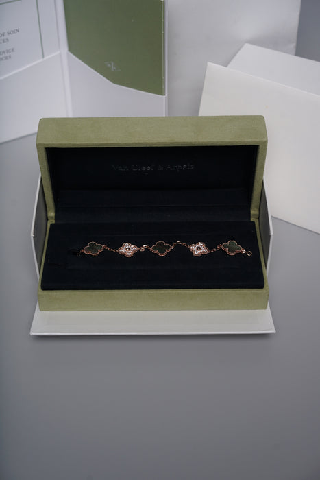 VCA Vintage Alhambra 5 Motif Bracelet in Rose Gold Diamonds (Brand New)