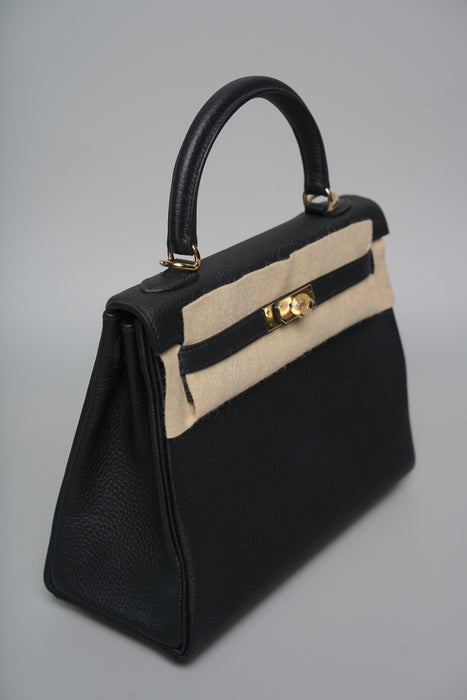 Hermes Kelly 25 in Noir Togo Permabrass (Brand New)