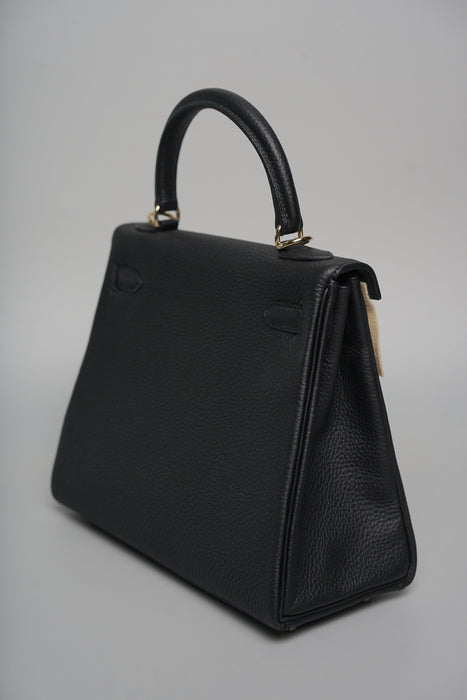 Hermes Kelly 25 in Noir Togo Permabrass (Brand New)