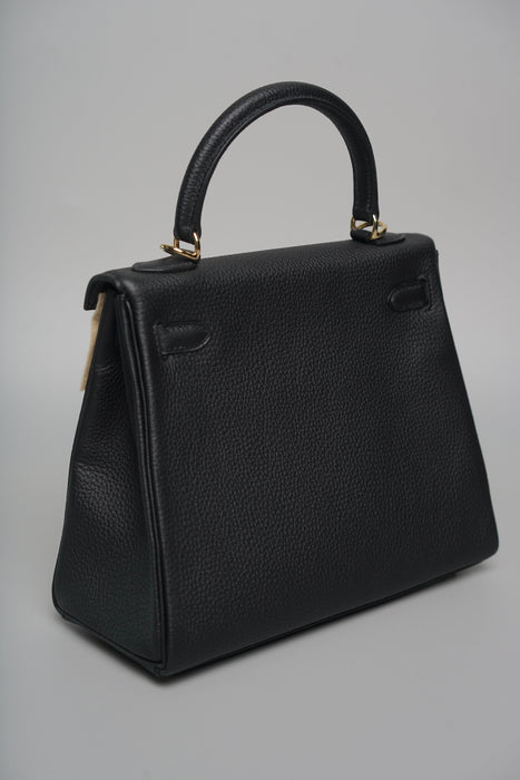 Hermes Kelly 25 in Noir Togo Permabrass (Brand New)