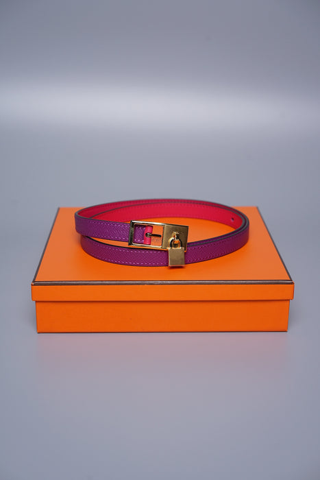 Hermes Lucky 15 Reversible Belt in Rose Mexico/Anemone Ghw Size 75 (Brand New)