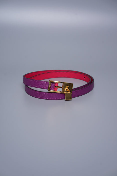 Hermes Lucky 15 Reversible Belt in Rose Mexico/Anemone Ghw Size 75 (Brand New)