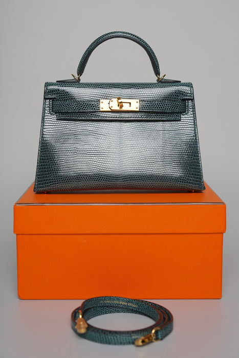 Hermes Kelly 20 in Vert Cypress Lizard Ghw (Brand New)