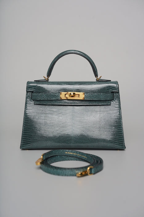 Hermes Kelly 20 in Vert Cypress Lizard Ghw (Brand New)